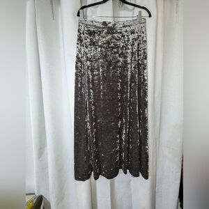 Vintage Green Crushed Look Velvet Maxi Skirt Earthy Fairycore Bohemian